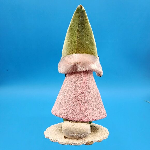 Vintage 1950s Putz Elf Ornament Japan • Pink Mica Glitter Coat • Green Flocked H - Picture 4 of 8